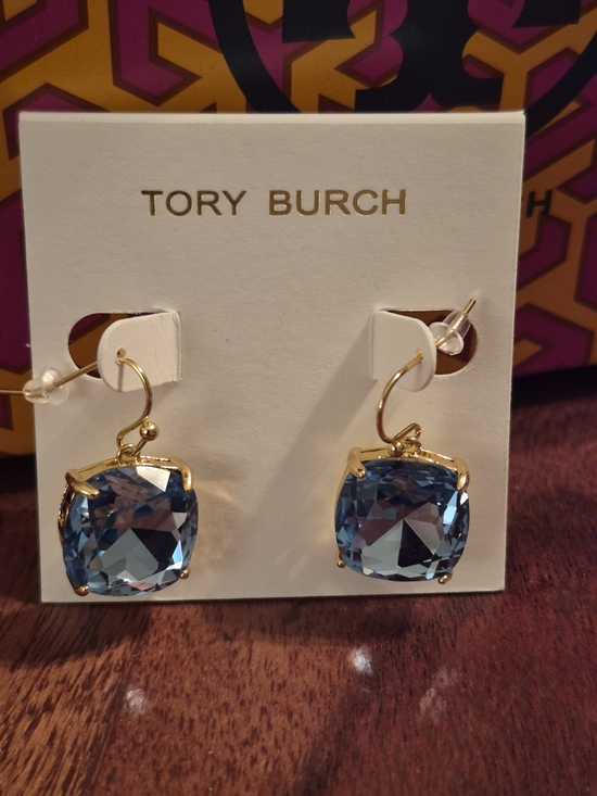 Tory Burch Jewelry - Tory Burch Gold-Plated Blue Crystal Drop Earrings